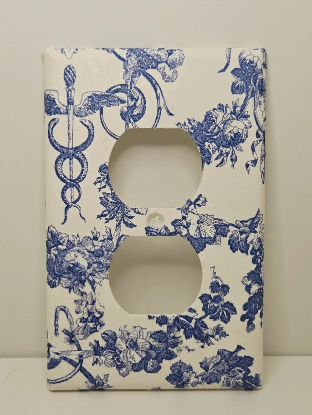 Blue Toile Decorative Light Switch Plate and Outlet Cover Set - Home Wall Decor